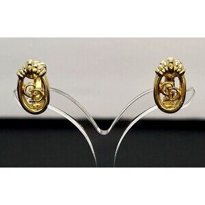 Authentic Vintage Christian Dior CD Logo Oval Gold Tone Earrings clip on